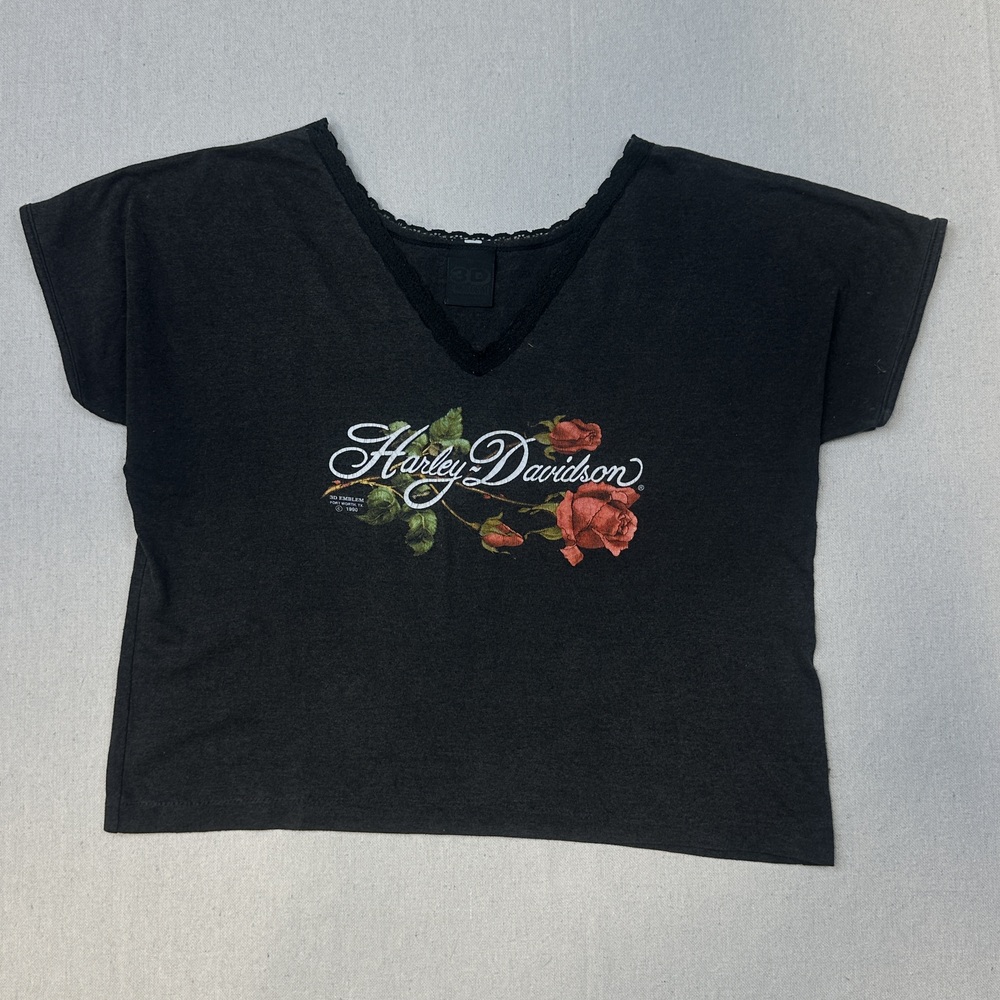 Vintage Harley-Davidson Rose Graphic 3D Emblem T-Shirt Size Medium